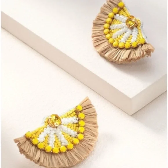 :: S&D🍋LTD EDITION Raffia🍋Lemon Drop Earrings - Picture 2 of 10